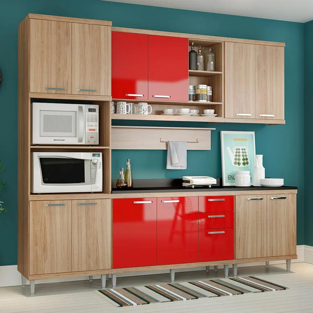 Cozinha Compacta Com Tampo 12 Portas 5815 Argila/Vermelho - Multimóveis