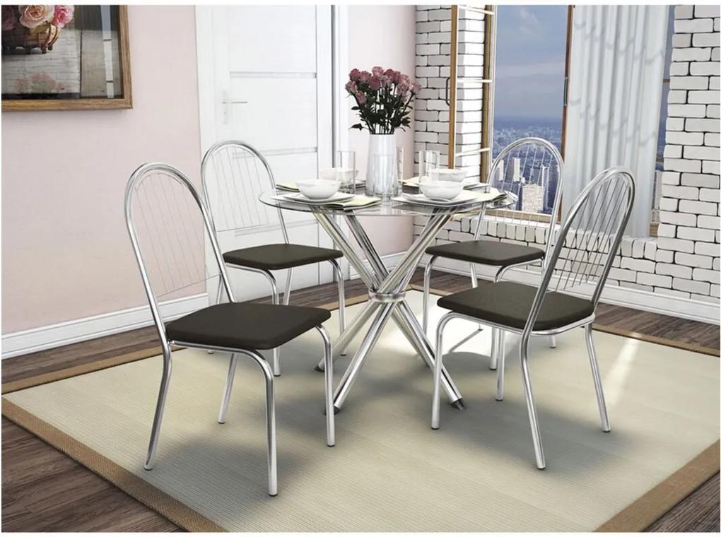 Conjunto de Mesa com 4 Cadeiras Crome Cromado e Marrom Kappesberg