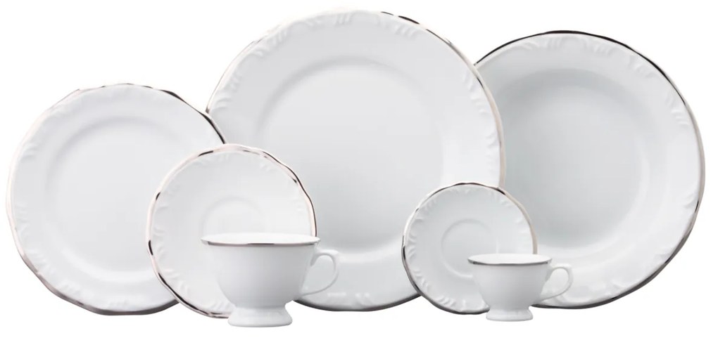 Aparelho Jantar, Chá E Café 42 Peças Porcelana Schmidt - Dec. Filetado Prata Pomerode 0012