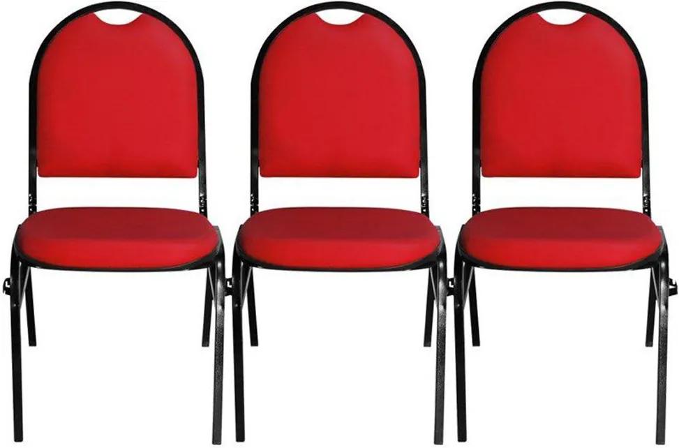 Kit 03 Cadeiras Essencial Hot Fixável Couro Vermelho - Pethiflex