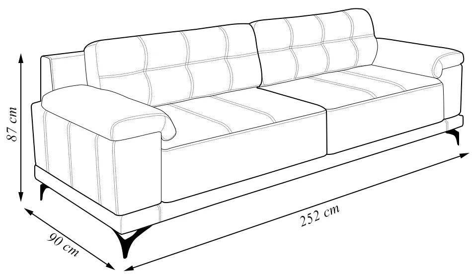 Sofá Living 4 lugares 252cm Agostino Pés Design em Ferro Couro Preto G52 - Gran Belo