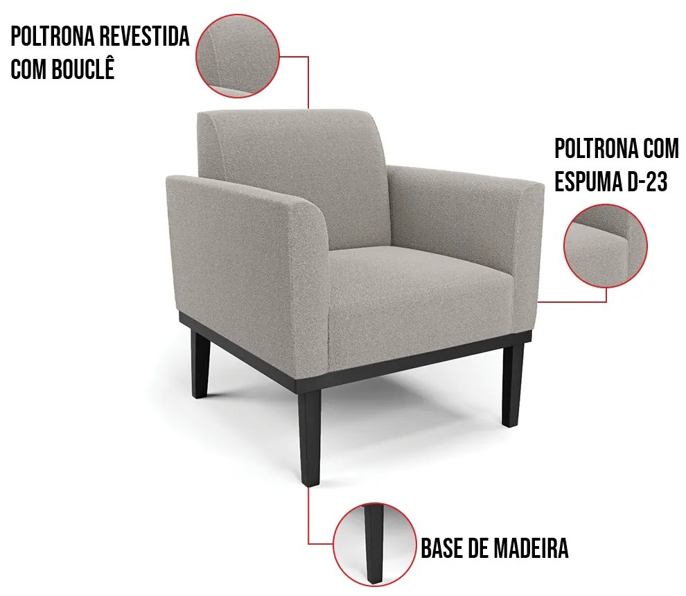 Namoradeira e 2 Poltronas Base Madeira Preto Marisa Bouclê D03 - D'Rossi - Cinza