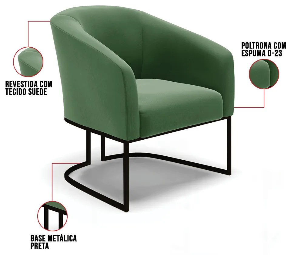 Cadeira Sala de Jantar Base Industrial Preto Stella Suede D03 - D'Rossi - Verde