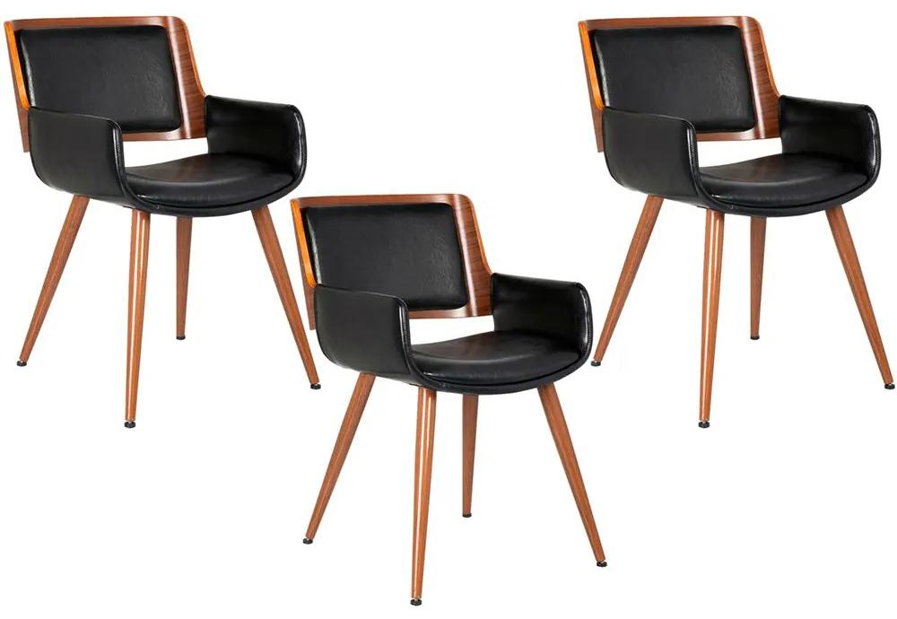 Kit 03 Cadeiras Decorativas de Escritório Recepção Fixa Maltra PU Preto - Gran Belo