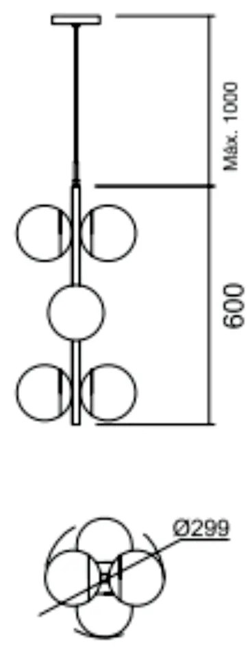 Pendente Cosmos Vertical C/ 6 Globos Ø30X60Cm 6L E27 Mini Bulbo / Meta... (CB-PV - Cobre Brilho Polido Verniz, FOSCO)