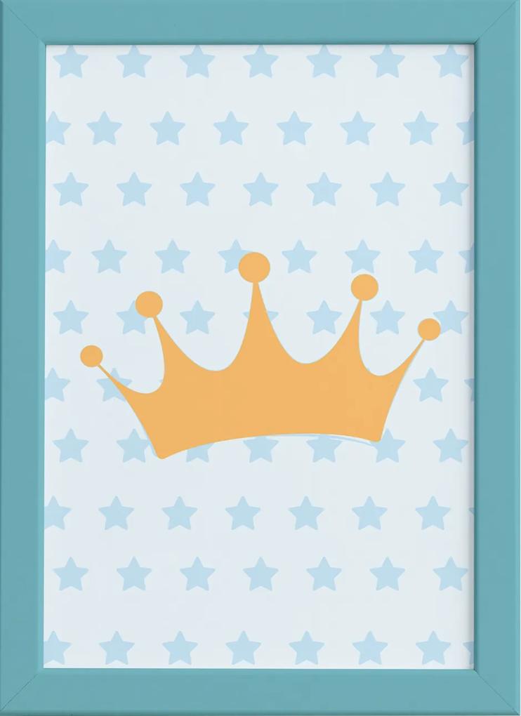 Quadro Ursinho Príncipe Coroa Moldura Azul 22x32cm