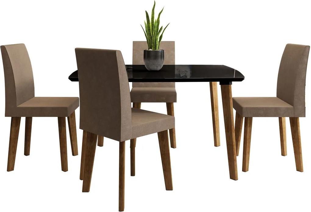 Mesa de Jantar com 4 Cadeiras Jade Pés Oblongo Black com Pena Caramelo - RV Móveis
