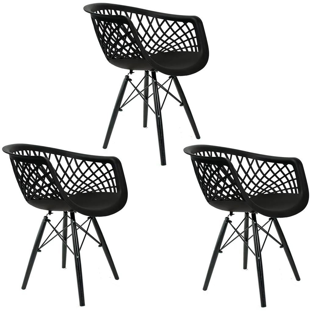 Conjunto 3 Cadeiras Web Preta Pé Preto DSW - Empório Tiffany
