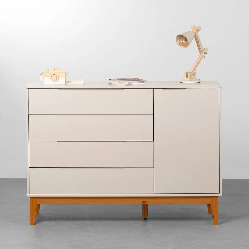 Cômoda Elfe 4 Gavetas e 1 Porta com Pés Square Mel – Areia Fosco