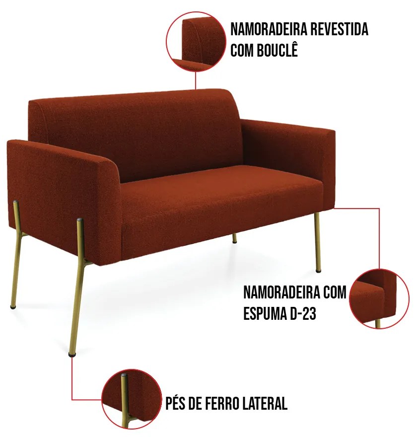 Namoradeira e 2 Poltronas Pé Ferro Dourado Marisa Bouclê D03 - D'Rossi - Terra