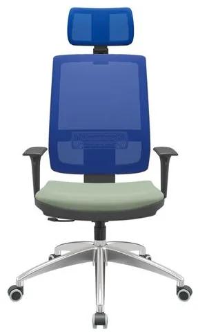 Cadeira Office Brizza Tela Azul Com Encosto Assento Vinil Verde RelaxPlax Base Aluminio 126cm - 63565 Sun House