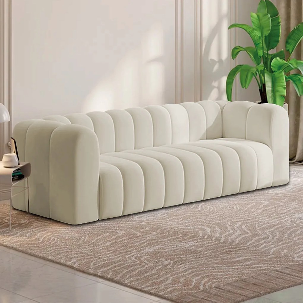 Sofá 3 Lugares 200cm Orgânico Luxo Recepção Giordana Bouclé - ADJ Decor