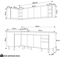 Armário de Cozinha Modulado de Canto Direito 5 Peças CP43 Balcão sem T