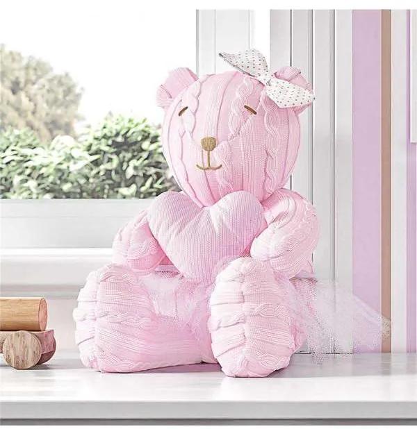 Ursa Rosa Tricot Luxo com Coração 42cm Grão de Gen