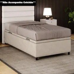 Base para Cama Box Baú Solteiro 88x188cm Hit Z04 Suede Bege - Mpozenat