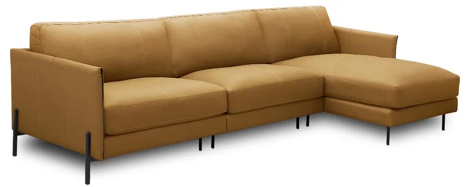 Sofá Decorativo Karine 5 Lugares Sala de estar 330cm com Chaise Pés em Aço Couro Caramelo G88 - Gran Belo