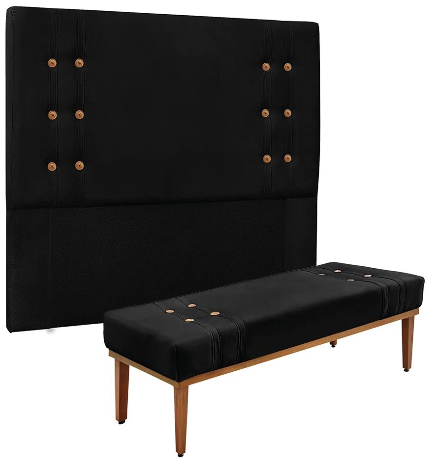 Cabeceira Cama Box Solteiro 90cm e Recamier Gênova Suede Preto S04 - D'Rossi