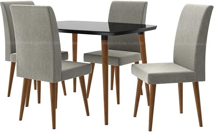 Conjunto Mesa Para Sala De Jantar Retrô 120 X 90 Com 4 Cadeiras Jade Rv Móveis - Preto/cinza
