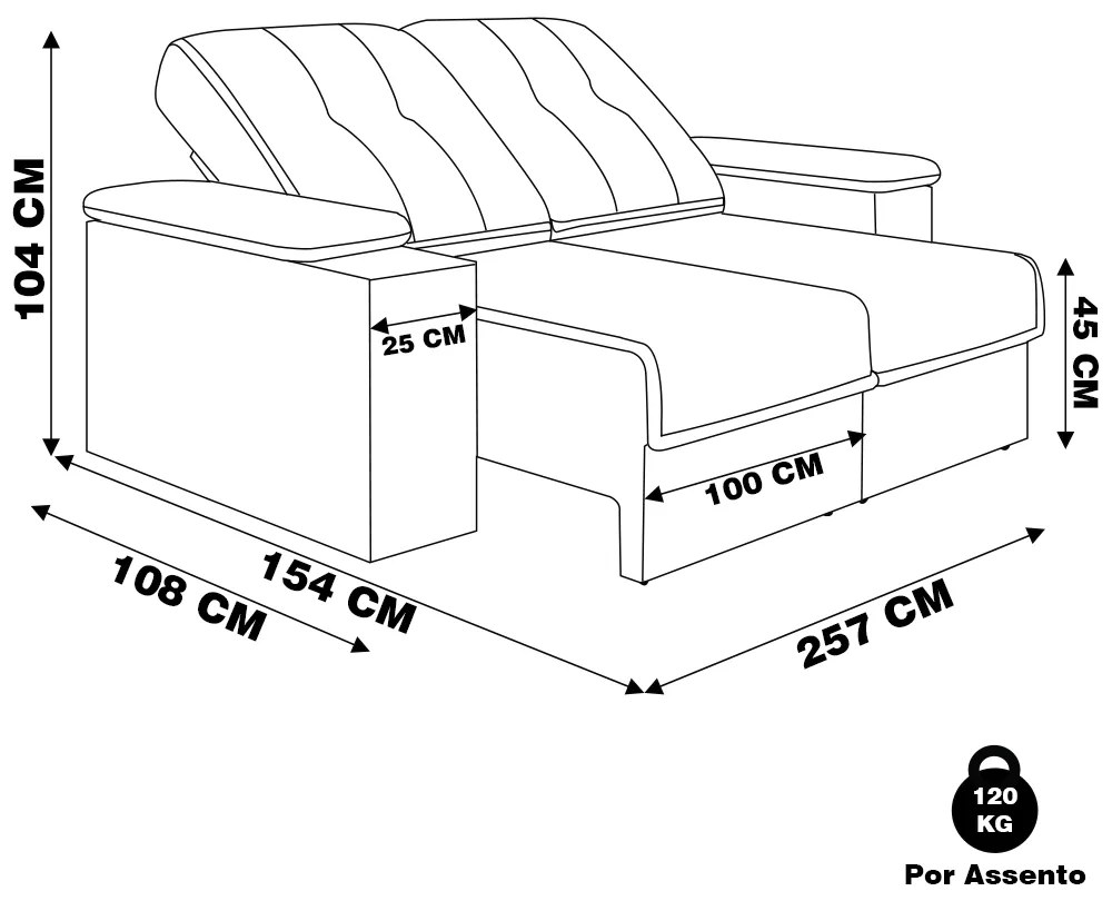 Sofá 4 Lugares Retrátil e Reclinável com USB Sala de Estar Calvin 257cm Veludo Avelã G46 - Gran Belo