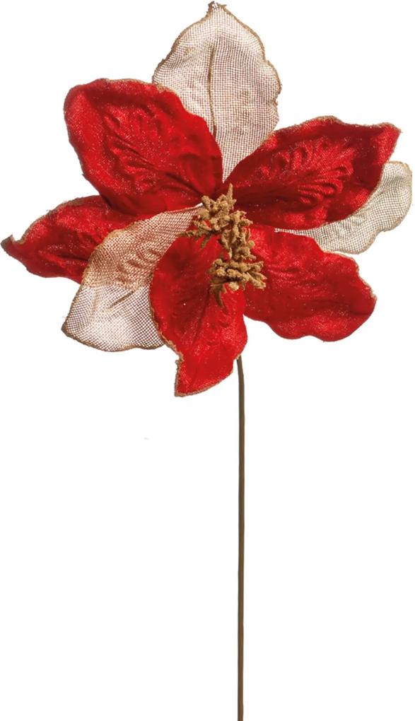 Flor Natalina Artificial Cor Vermelho E Branca 40Cm 1Unidade