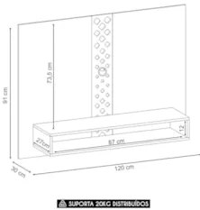 Painel TV 47 Pol 120cm Suspenso com Nicho Form Off/Castanho - HB Móvei