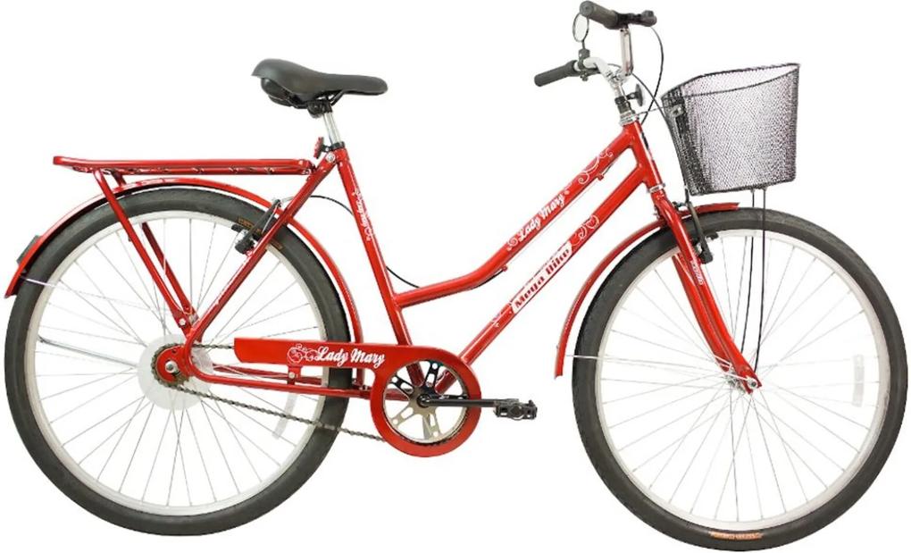 Bicicleta Aro 26 Freio V-Break Quadro Aço Lady Mary Vermelho - Mega Bike