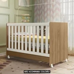 Berço Americano Mini Cama Com Rodízios Charme Nature/Off Z49 - Mpozena
