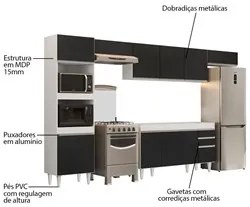 Armário de Cozinha Modulada 5 Peças CP13 Balcão Branco/Preto - Lumil