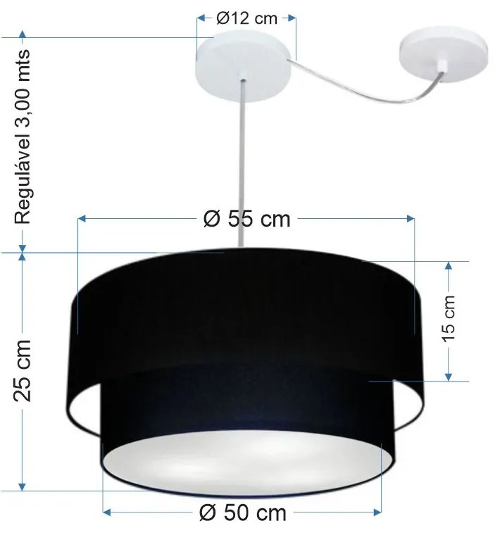 Lustre Pendente Cilíndrico Com Desvio Preto MJ-4367 Para Mesa de Jantar e Estar