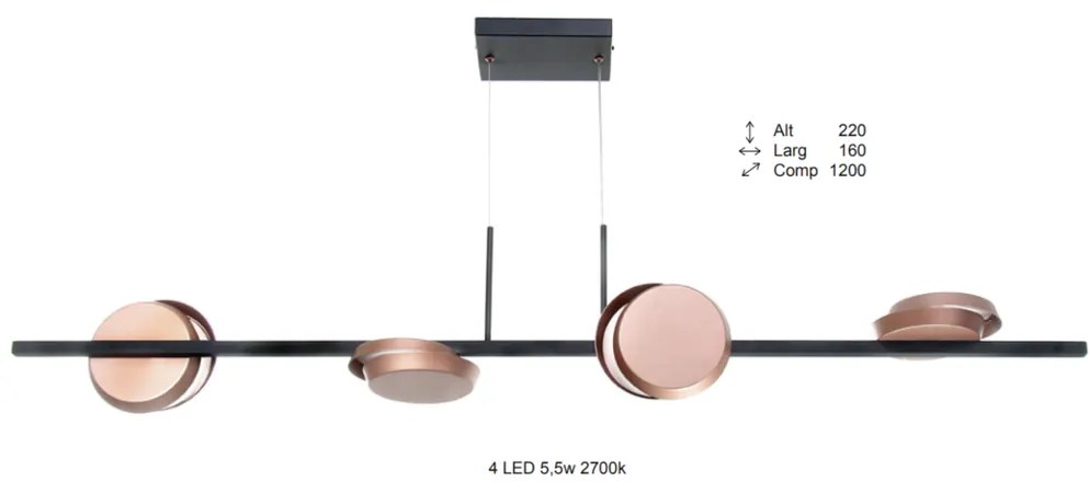 Pendente Eclipse Linear 120X16X22Cm Discos Metal Aluminio 04Xled 5,5W... (BRANCO / DOURADO BRILHO, 110V)