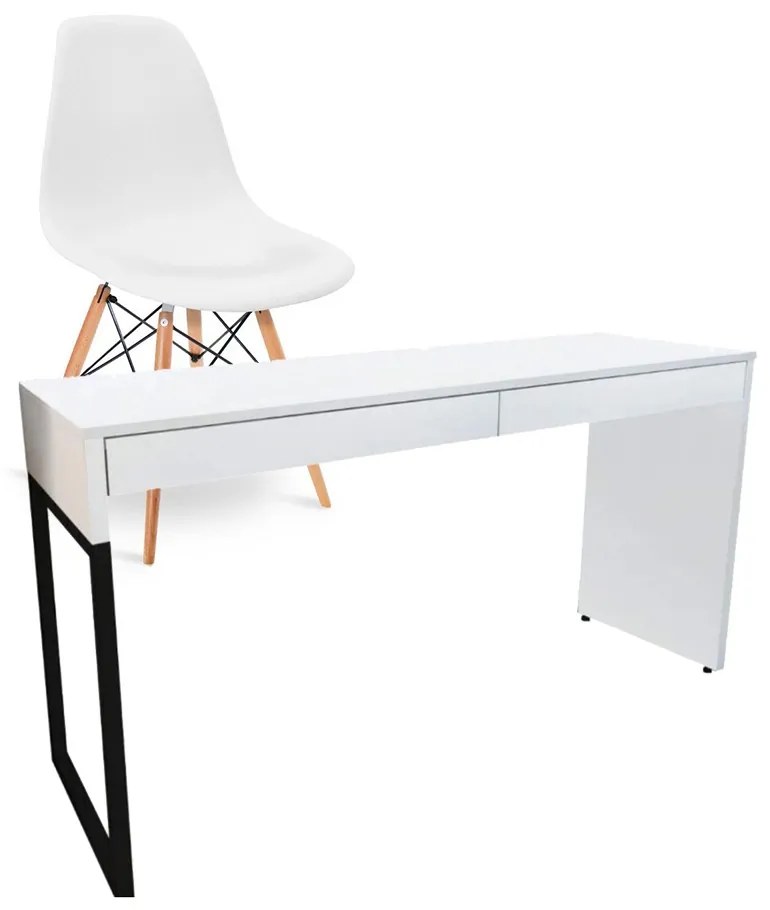 Kit Mesa Para Computador Desk Branco com Cadeira Eiffel Charles Eames Branco - D'Rossi