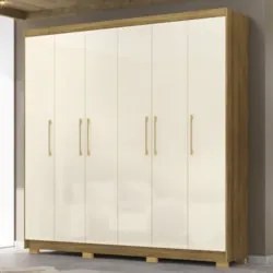 Guarda Roupa Casal 223cm 6 Portas Pako Nature/Champanhe V02 - Mpozenat