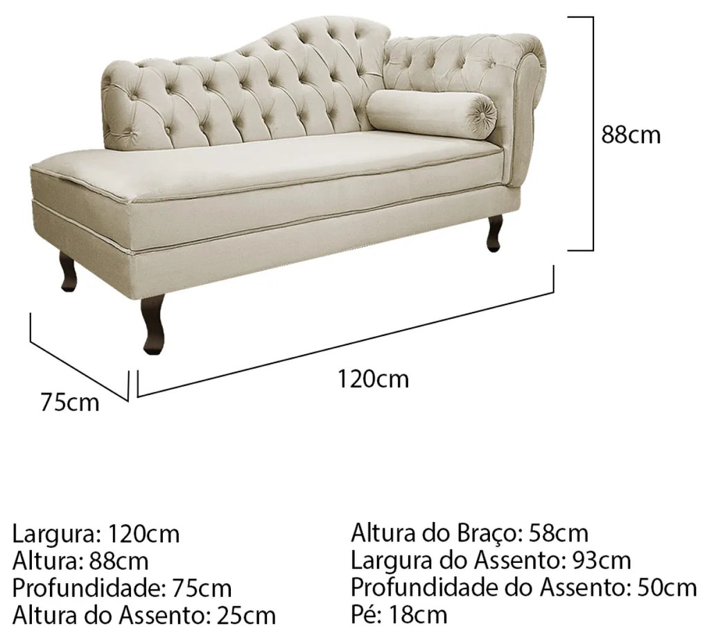 Kit Diva Recamier Diana 120cm Lado Esquerdo e 2 Poltrona Classic Linho - ADJ Decor