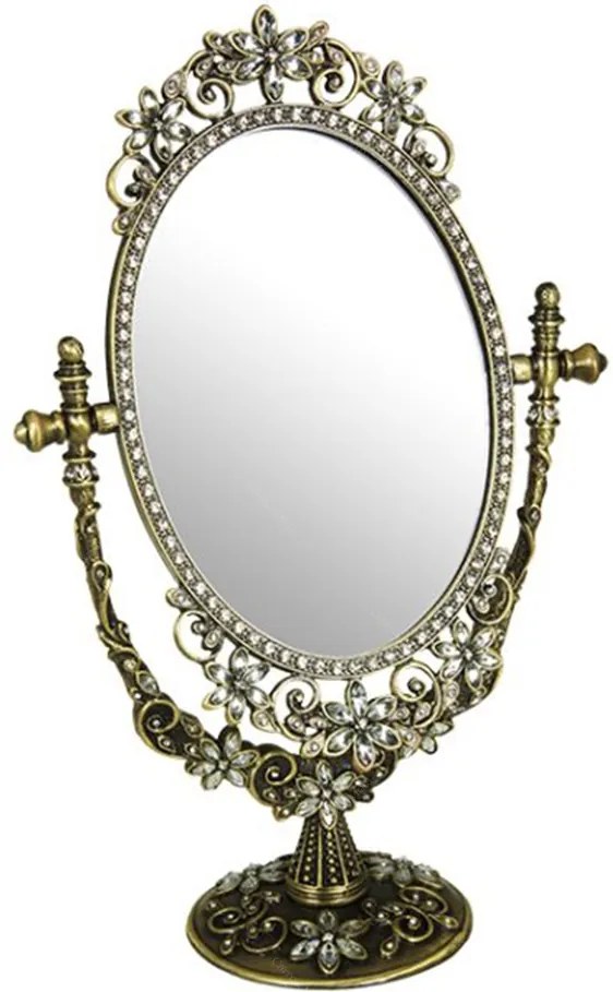 Espelho Mesa Brilliant Dourado em Liga de Zinco e Estanho - 30x18 cm