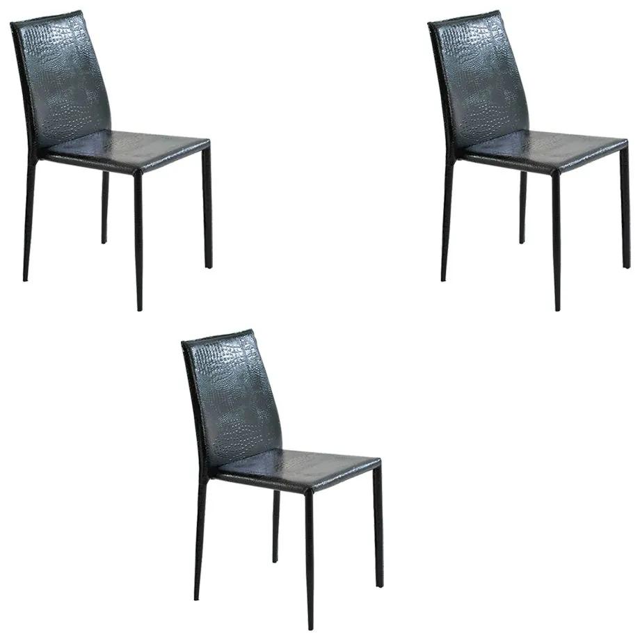 Kit 3 Cadeiras Decorativas Sala e Cozinha Karma PVC Preta Crocco - Gran Belo