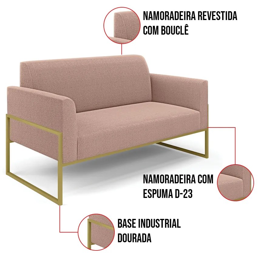 Sofá 2 Lugares Namoradeira Industrial Alta Dourado Marisa Bouclê D03 - D'Rossi - Rose