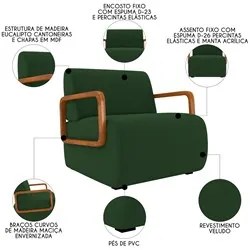 Poltrona Decorativa Orgânica para Sala Kit 2 Belarus K04 Veludo Verde