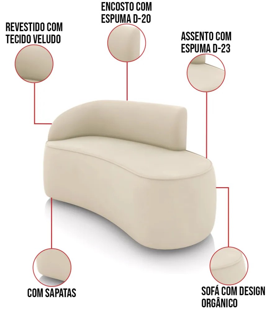 Sofá 2 Lugares Orgânico 140cm Morgan e 2 Poltronas Lua Veludo D03 - D'Rossi - Bege