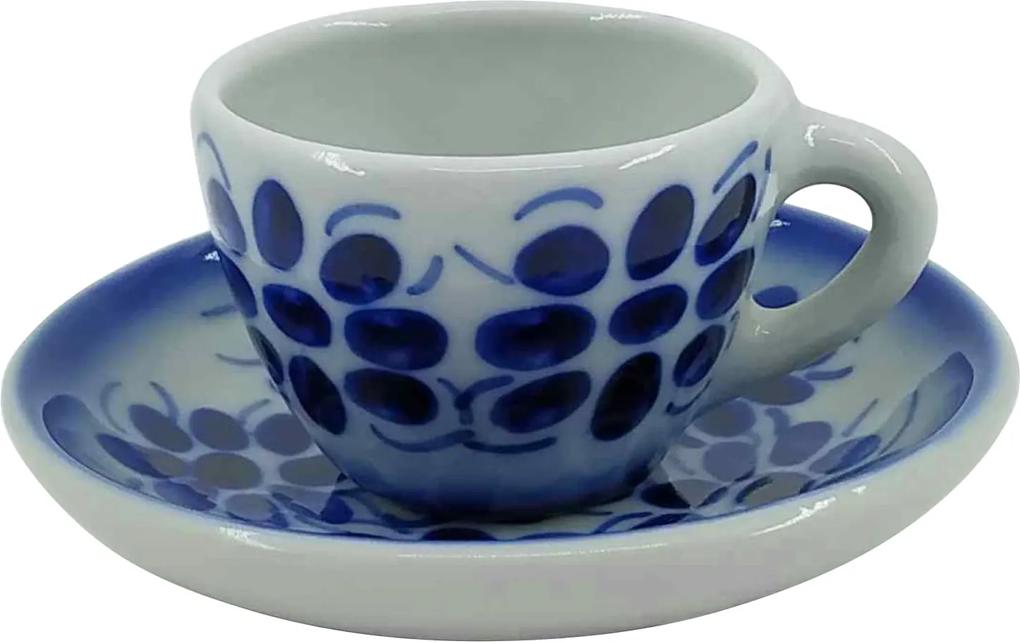 Xícara de Café e Pires em Porcelana Azul Colonial 50 ml