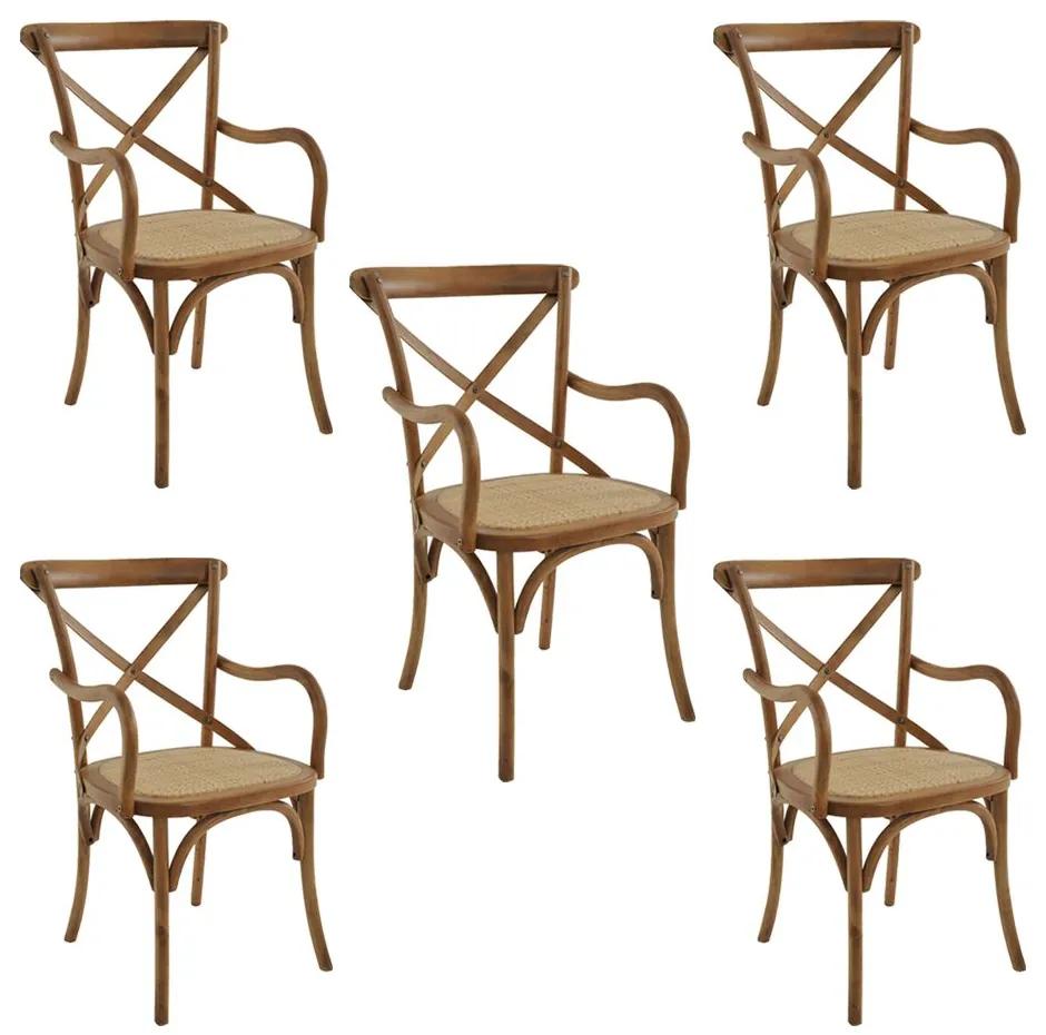 kit 5 Cadeiras Decorativas Sala de Jantar Cozinha Danna com Apoio Rattan Natural Bétula G56 - Gran Belo