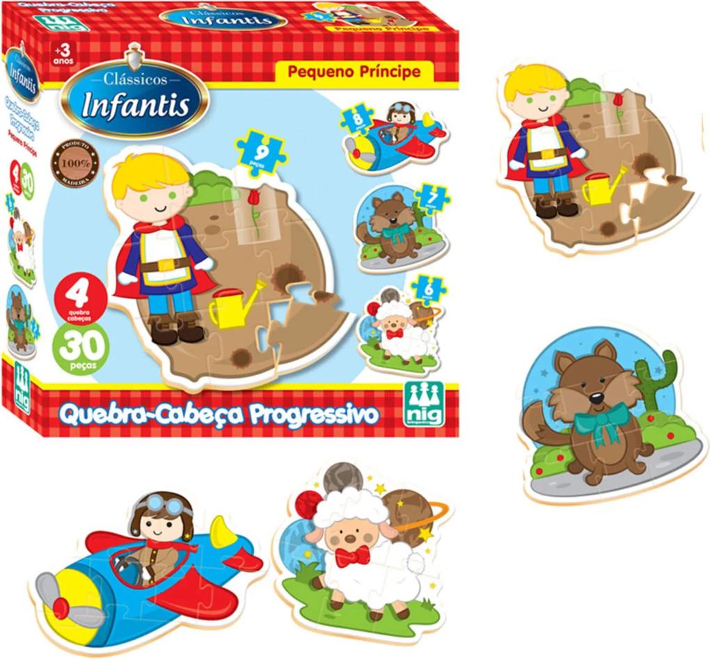 Quebra-Cabeça Nig Brinquedos - Progressivo - Pequeno Príncipe - Madeira - 30 peças - Multicolorido