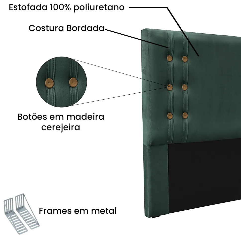 Cabeceira Cama Box Solteiro 90cm e Recamier Gênova Veludo Verde S04 - D'Rossi