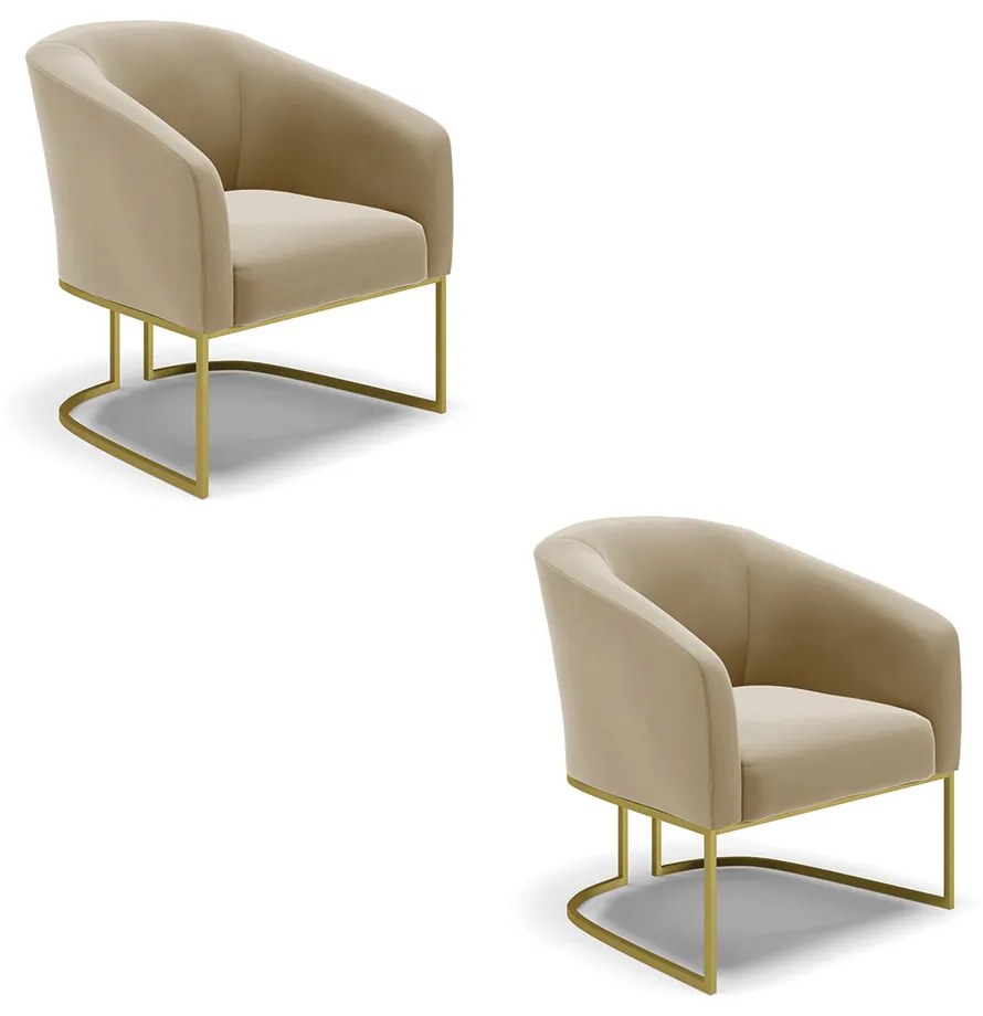 Poltrona Decorativa Industrial Dourado kit 2 Stella Suede Marrom Rato D03 - D'Rossi