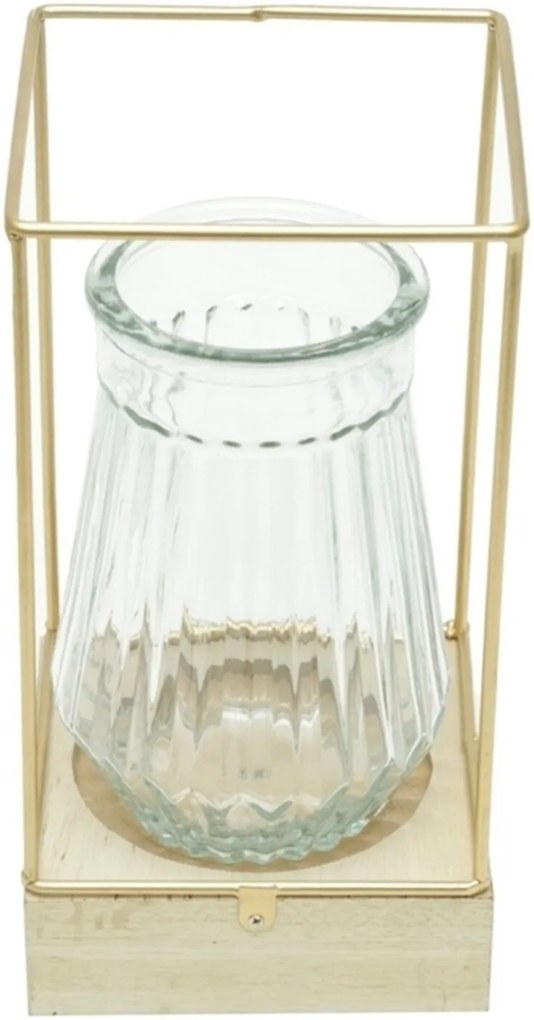 Vaso de Vidro com Led e Suporte de Madeira Glass Cobre Urban Home