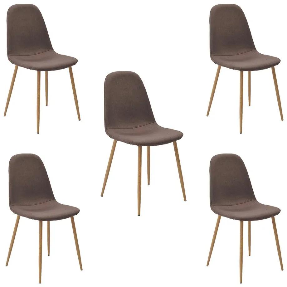 Kit 5 Cadeiras Decorativas Sala e Escritório Base Claro Emotion Marrom Linho G56 - Gran Belo