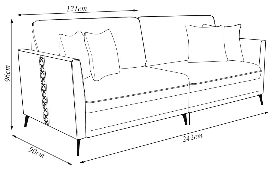 Sofá Living Decorativo Zagreb 3 Lugares 242cm com Almofadas Pés de Ferro Veludo/PU Marrom/Cinza G33 - Gran Belo