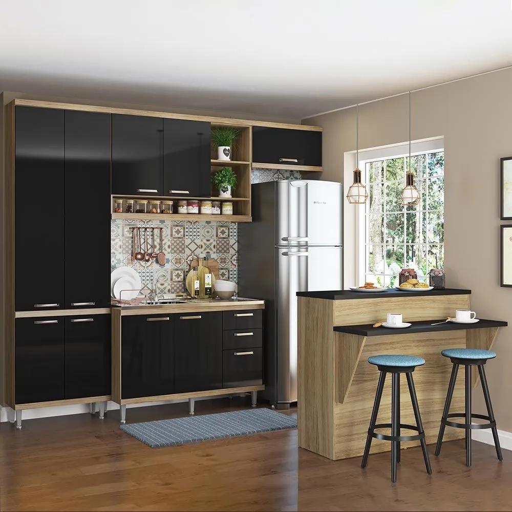 Cozinha Compacta 11 Portas Sem Tampo Com Bancada 5845 Preto/Argila - Multimóveis