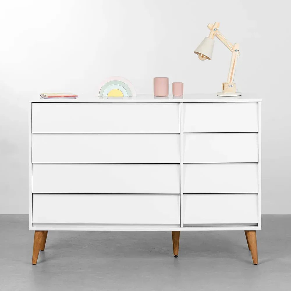 Cômoda Noah 4 Gavetas e 1 Porta com Pés Retrô Mel - Branco Fosco