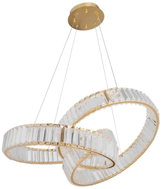 Pendente Led Cristal Metal Dourado 90w 3000k Andreza