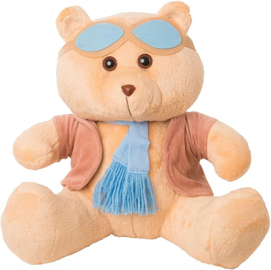 Urso Soft Grande Aviador Casaco Plush Cachecol e Óculos Azul